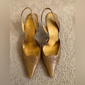 Tan Ferragamo sling back heels